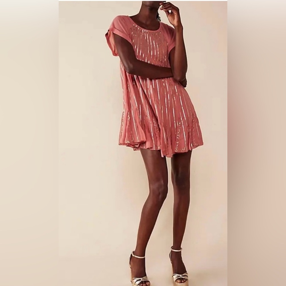 FREE PEOPLE Mint Julep Sequin Coral Flowy Dress size S NWOT $168